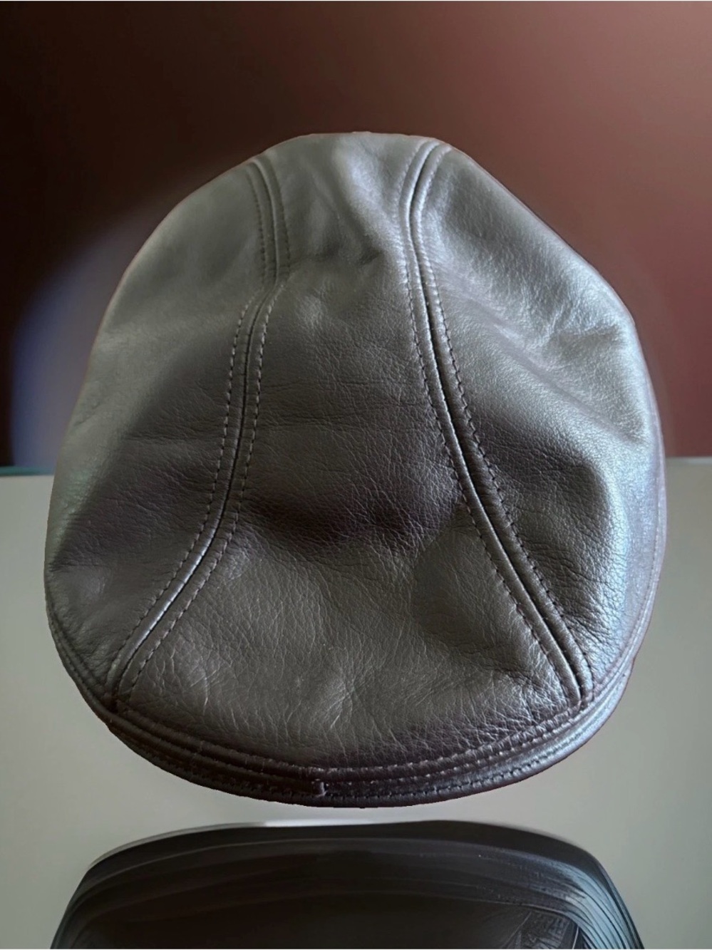 Men's Leather Flat Cap - Black